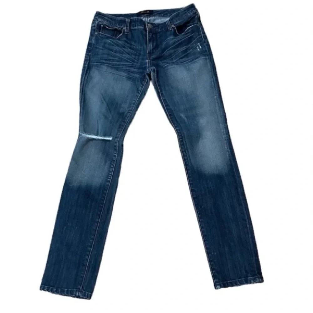 Seven7 Women's Dark Wash Mid-Rise Distressed Denim Jeans Size 8 GUC